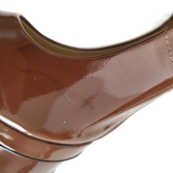 Brian Atwood Bambola Brown Peep Toe Patent Leather Platform Heels size 6.5 - Picture 11 of 13